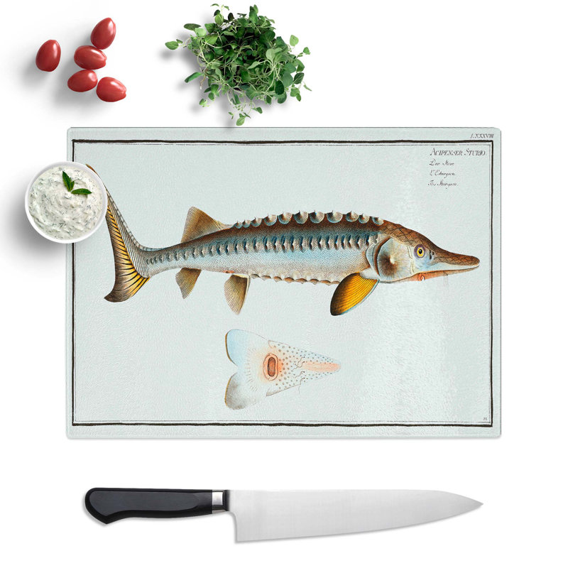 Tempered Glass Sturgeon Fish by M.E. Bloch Chopping Board, 28.5 cm x 20 cm