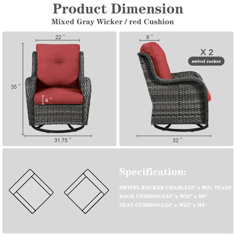 Fauteuils d'appoint en rotin avec coussins Bonia, Rouge, Gris
