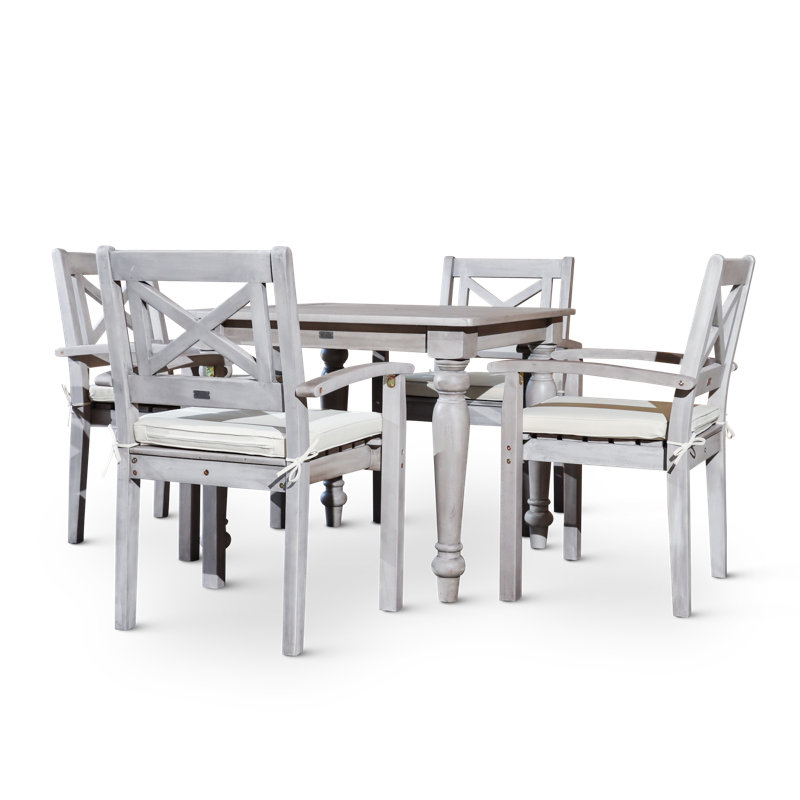 Kiersten Square 5-Piece Outdoor Dining Set with Solid Wood Frame & Cushions