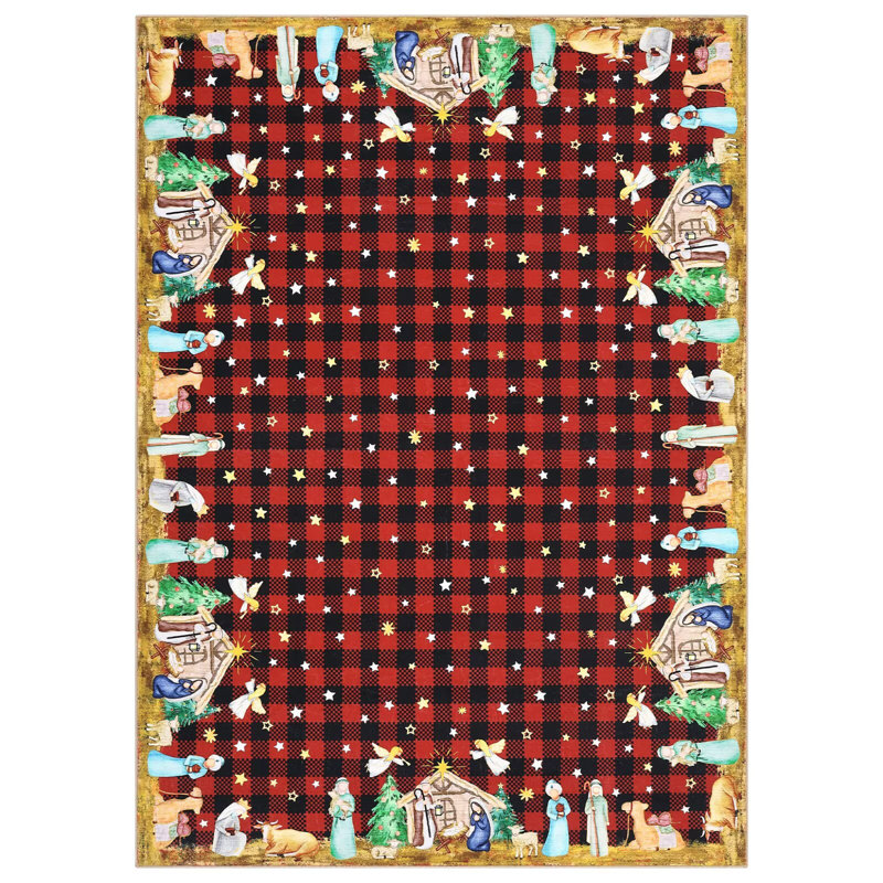 Christmas Area Rug Machine Washable Holiday Rug with Rubber Backing Non-Slip Low Pile Xmas Decorative Carpet, Stain-Resistant Merry Christmas Foldable Floor Covering