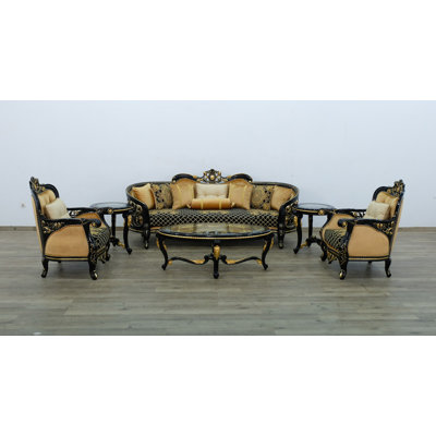 3 Pieces Bellagio Iii Sofa Set Black/gold Fabric