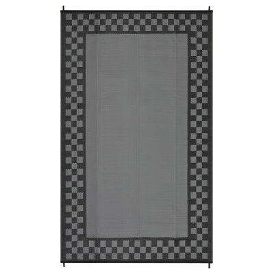 Outdoor Rug 8x10 Portable Reversible Plastic Straw Camping Mat for Outside Large Waterproof Outdoor Area Rugs Lightweight Bordered RV Mat Carpet for Deck, Porch, Balcony, Black/Grey