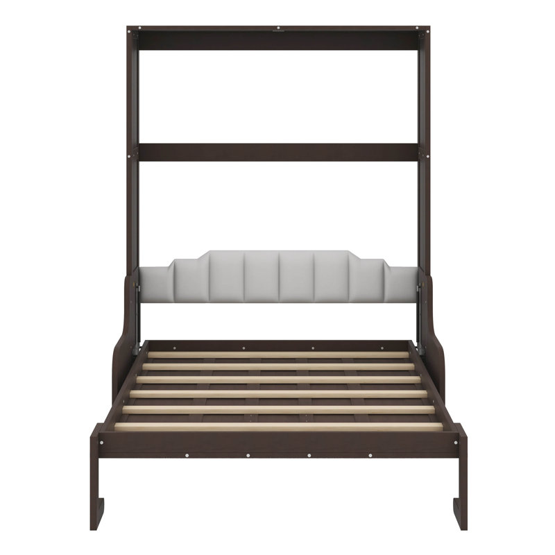 Grand lit escamotable mural avec coussin, cadre de lit pliable en bois convertible en canapé, Espresso