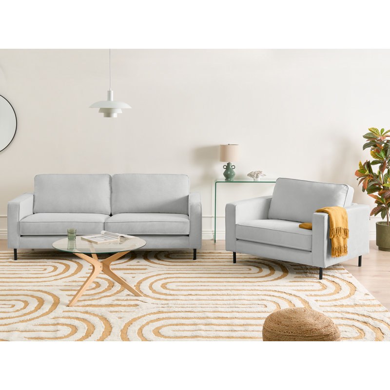 Living Room Set Sumaia Fabric 4 Seater, Light Grey