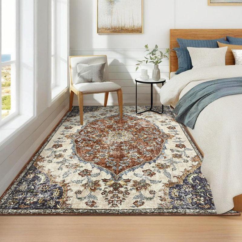 Tapis de chambre à coucher lavable à la machine Vintage, Rectangle 10 pi x 13 pi