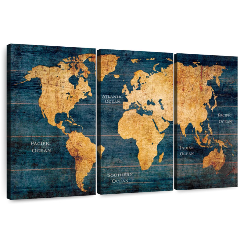 Aliaz Rustic Oceans Of The World Map, 32" H x 50" W