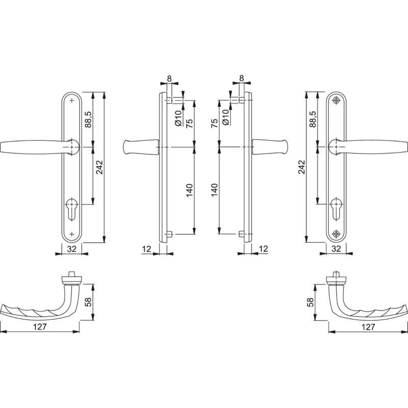 Keyed Right Hand Door Handle, Matt Black