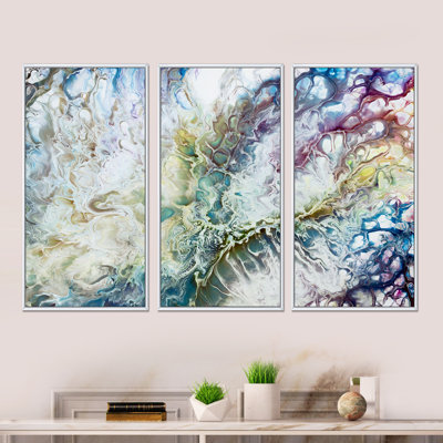 «Yellow and Green Abstract Strokes I», reproduction de cadre flottant 3 pièces sur toile