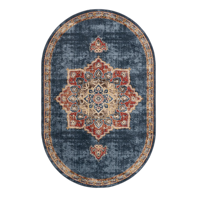 Tapis bleu marine d'inspiration persane Lieveke, Ovale 5 pi x 8 pi