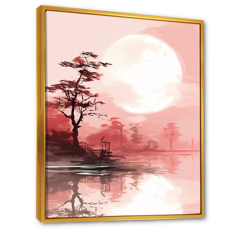 «Island Sunrise - Coastal Tropical», art mural, Cadre flottant doré, H 20 po x l 12 po