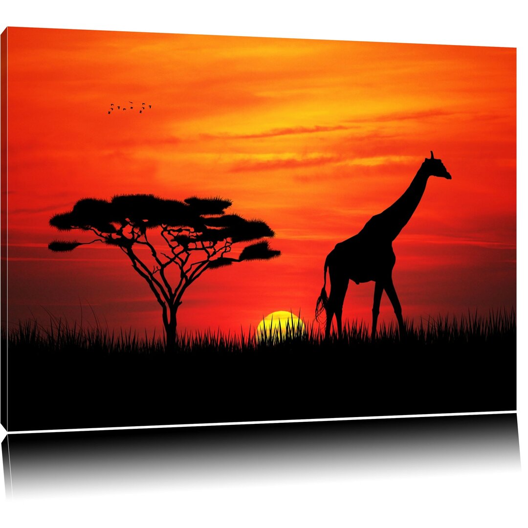 Leinwandbild Giraffe im Sonnenuntergang