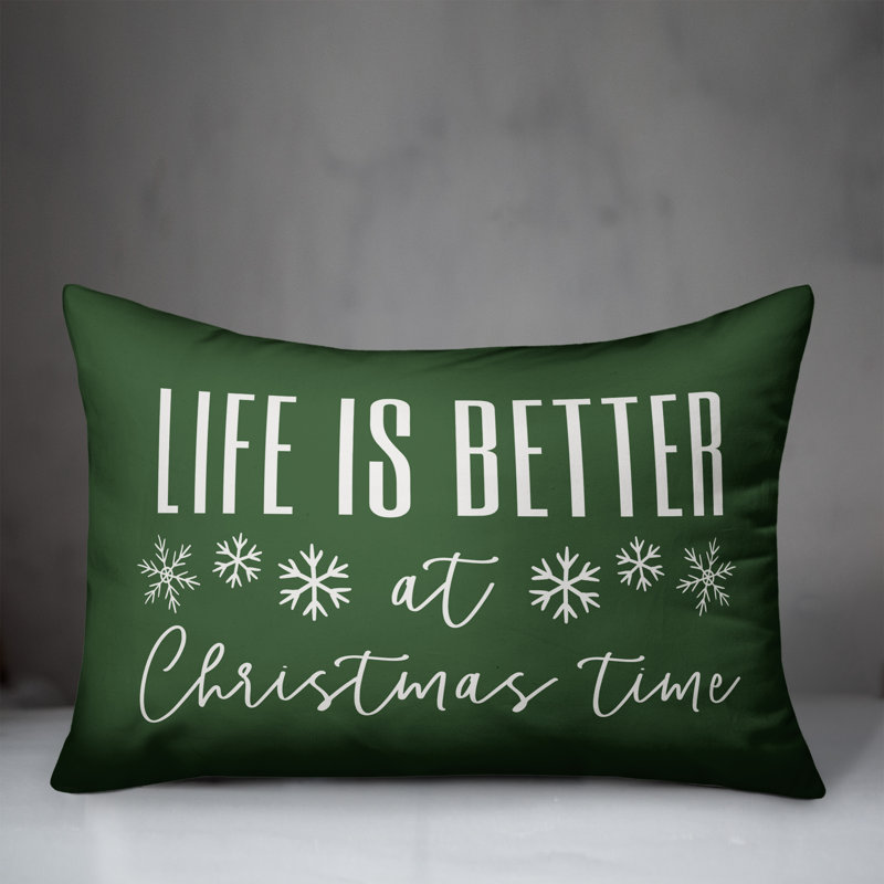  Coussin lombaire rectangulaire Life is Better at Christmas Time, Vert foncé
