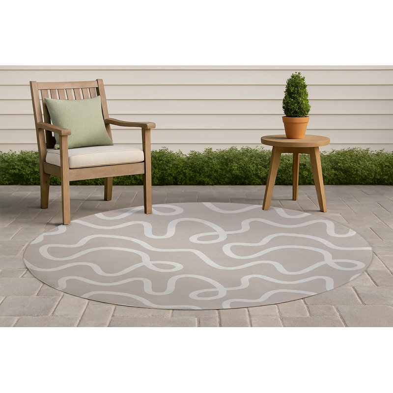 Squig Non-Slip Outdoor Rug, Round 5'