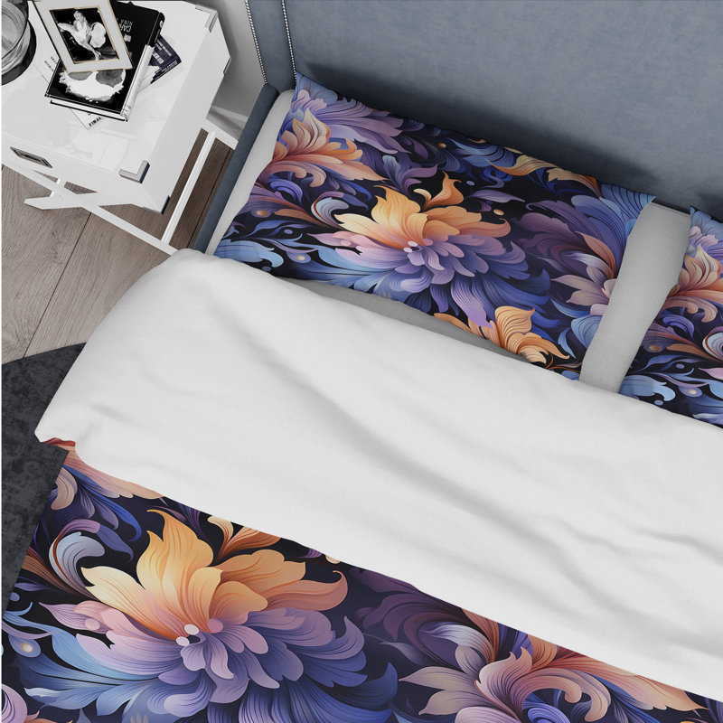 Mystic Purple Damask Whispers I - Ensemble de housse de couette damassé, Housse de couette pour très grand lit et 2 très