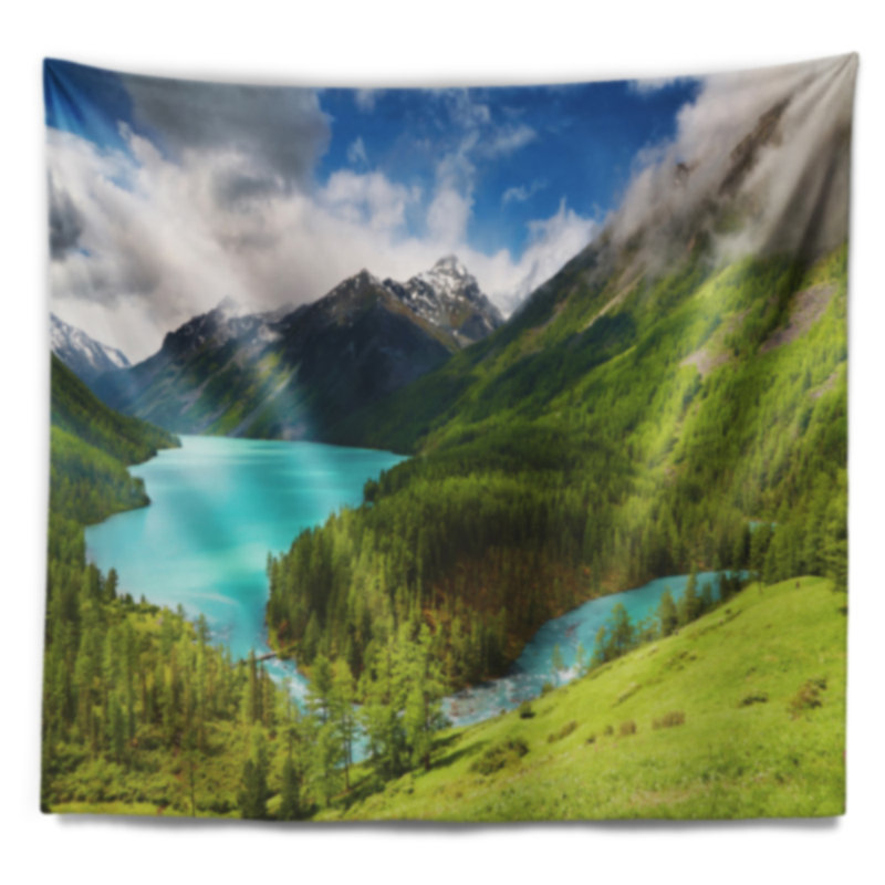 Photographie lake amidst lush greenery tapisserie, H 32 po x l 39 po