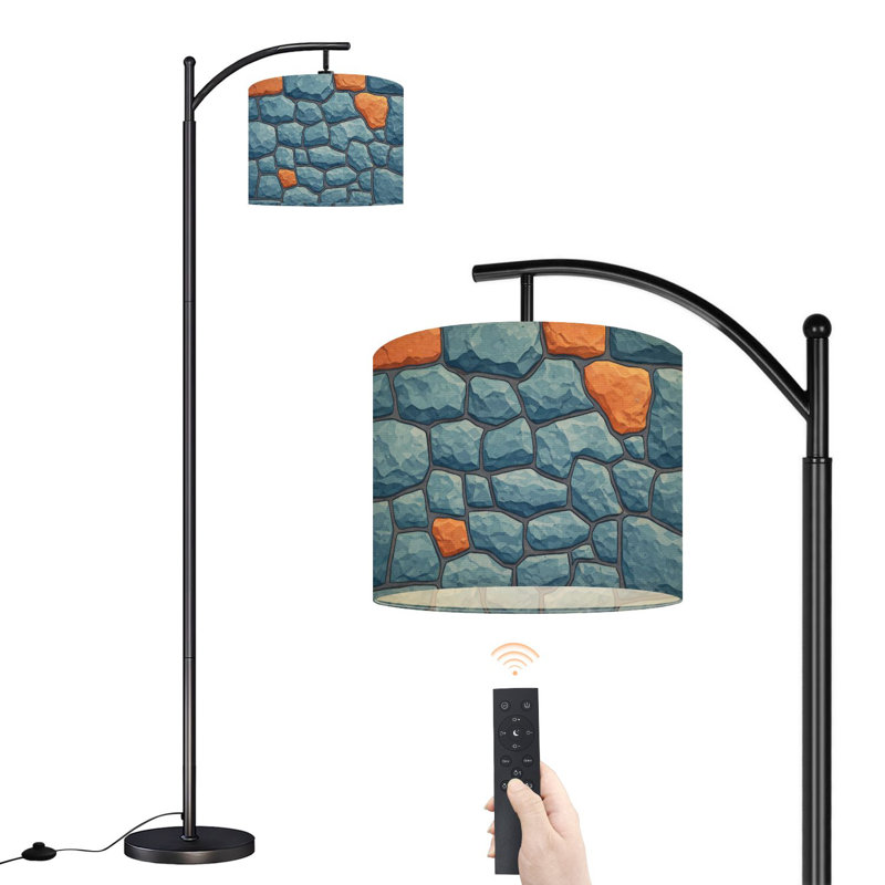 Lampe sur pied à arc avec abat-jour réglable Texture de mur de pierre sale grise Granit gris Pierres brutes foncées Lampe sur pied à 3 températures de couleur à intensité variable avec interrupteur au pied pour la chambre à coucher