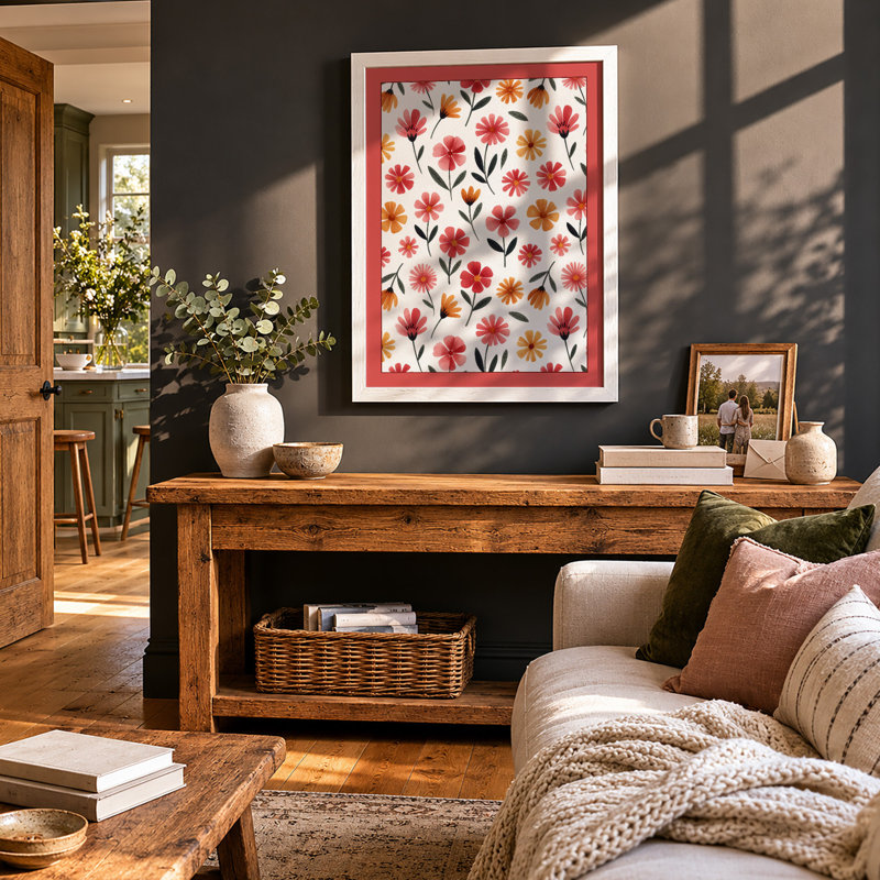 Floral Watercolour Botanical - Framed Print, A3 - 42.0 x 29.7 cm, White