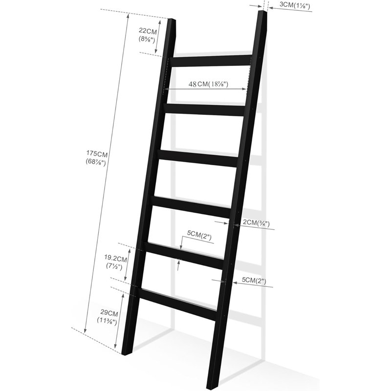 Black Bamboo 6-Tier Blanket Ladder For Home Organization