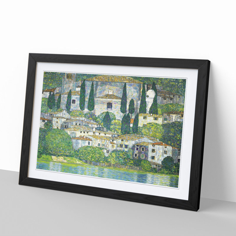 Church in Cassone by Gustav Klimt - Picture Frame Painting, 27cm H x 36cm W x 2cm D, Black Framed