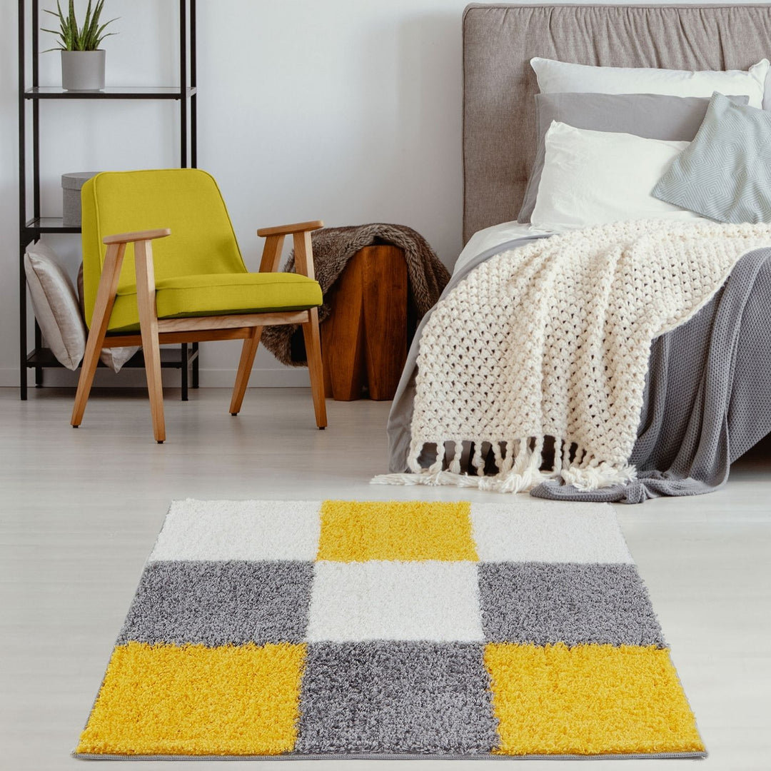 THE RUGS Area Rug – Modern Luxury Shaggy Rug, Multicolour Pattern Carpet, Ultra Soft for Bedroom, Living Room, Kids Room, (120 cm Square, Yellow) - Image 2