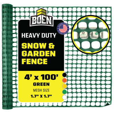 Green Safety Fence, 4 ft x 100 ft, Temporary Construction Fencing, Mesh Snow Fence, Plastic Garden Netting, Above Ground Barrier, for Deer, Kids, Swimming Pool, Silt, Lawn, Rabbits, Poultry, Dogs