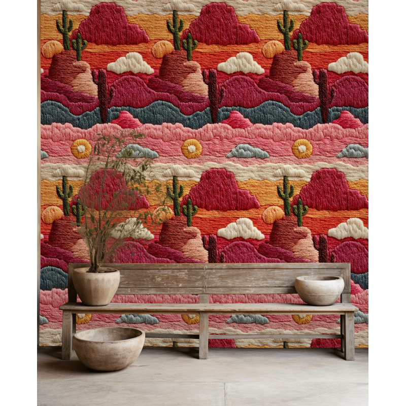 Papier peint à motif de cactus coloré Desert
