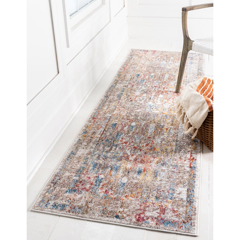 Tapis brun clair à motif géométrique Ballentine, Tapis de couloir 2 pi 2 po x 6 pi