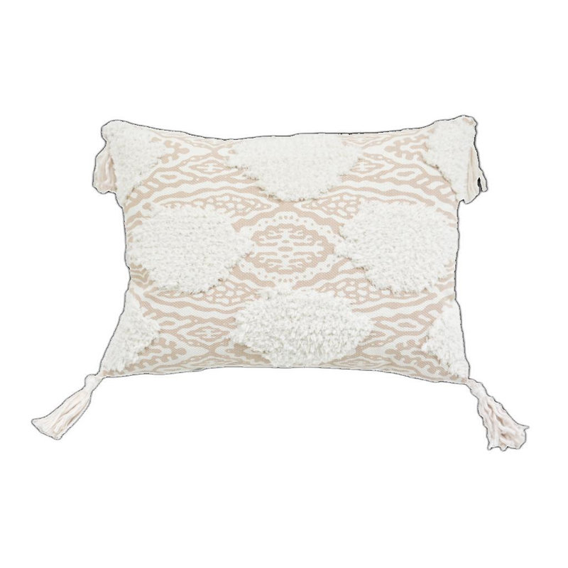 Housse et insert de coussin rectangulaire en mélange de coton, Beige / Blanc