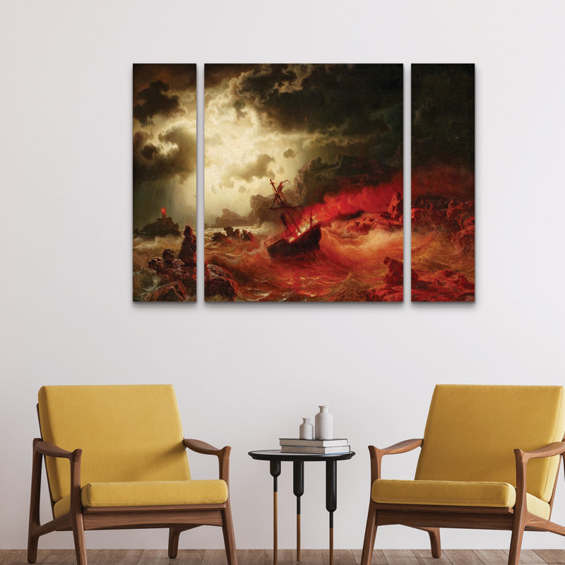 Ensemble de 3 panneaux muraux - Marcus Jules «Storms at Sea», art mural sur toile pour le salon, la chambre à coucher ou le bureau 