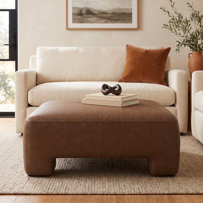 Anya Oversized Geniue Leather Upholstered Ottoman