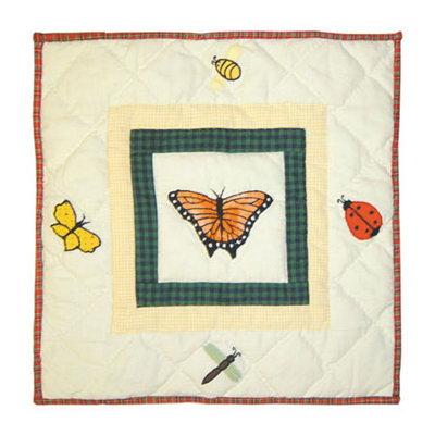 Bug Garden Appliqued Cotton Reversible Throw Pillow