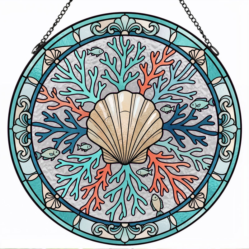 Panneau de vitrail Ocean Coral - 7,8H, H 7,8 po