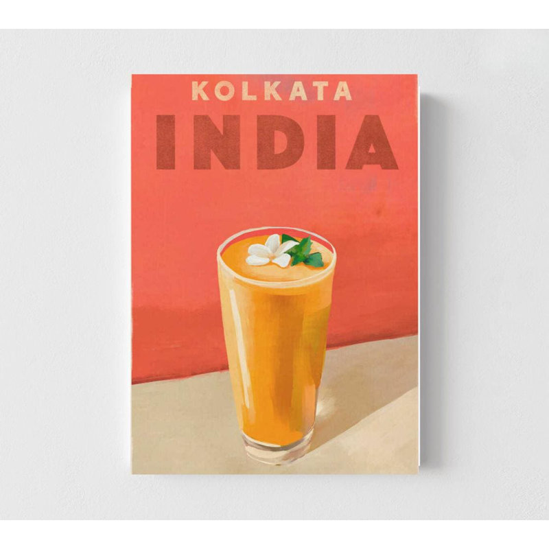 Inde, voyage, affiche, Kolkata, rétro, boisson, art mural, H 32 po x l 24 po, Ne s’applique pas, Impression sans cadre