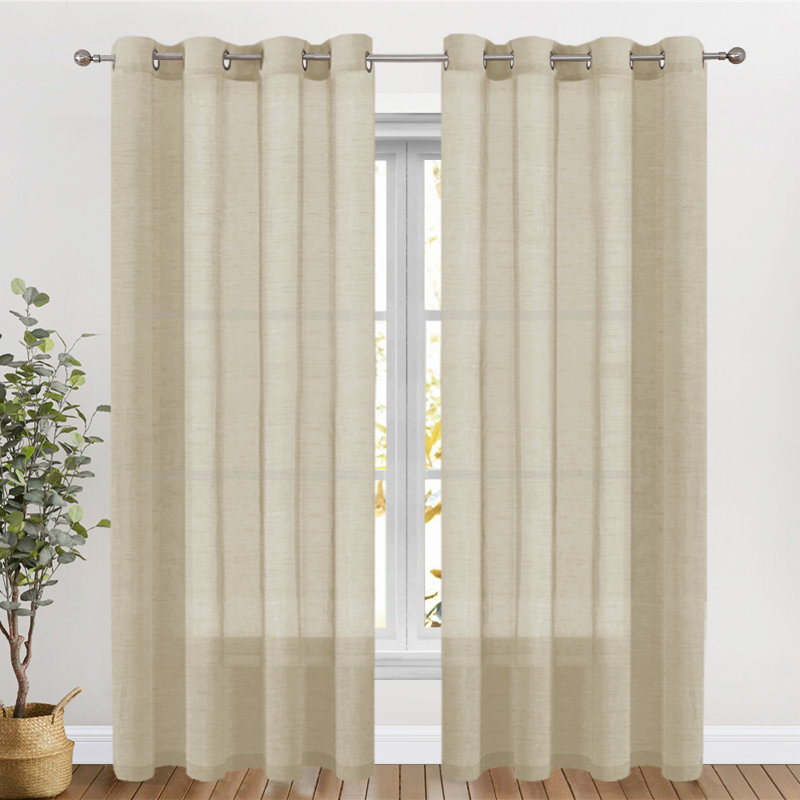 Dawan Faux Linen Semi-Sheer Grommet Curtain Panels, Taffy, 52" W x 84" L