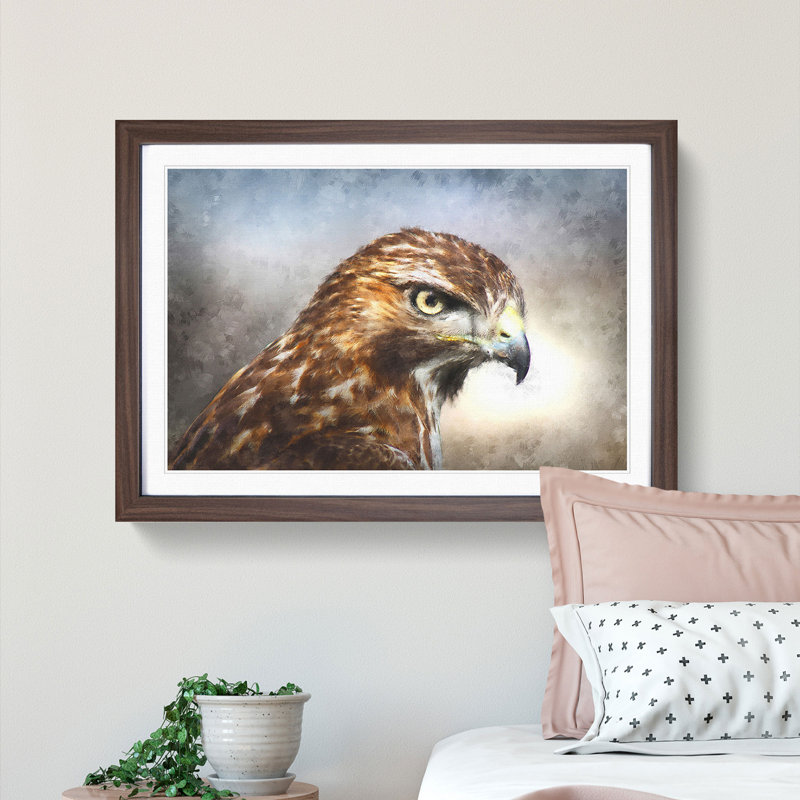 Hawk - Picture Frame Painting Print, 62cm H x 87cm W x 2cm D, Walnut Framed