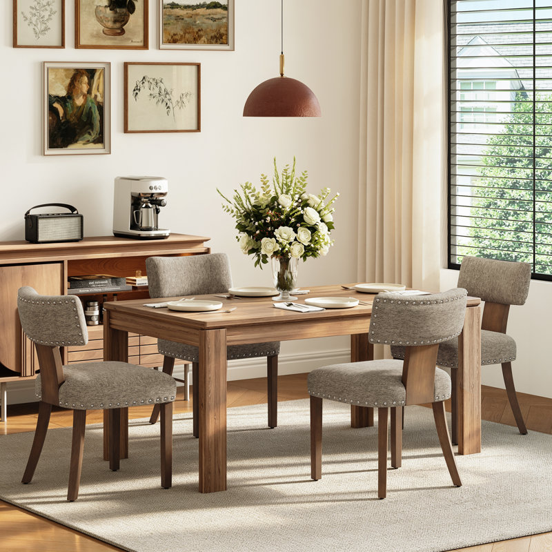 Chaise rembourrée avec coussin épais, pieds en bois massif, Brun