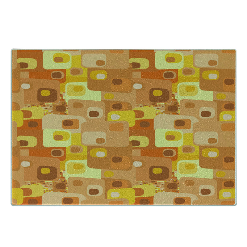 Ambesonne Retro Tempered Glass Cutting Board Rounded Funky Squares Multicolor