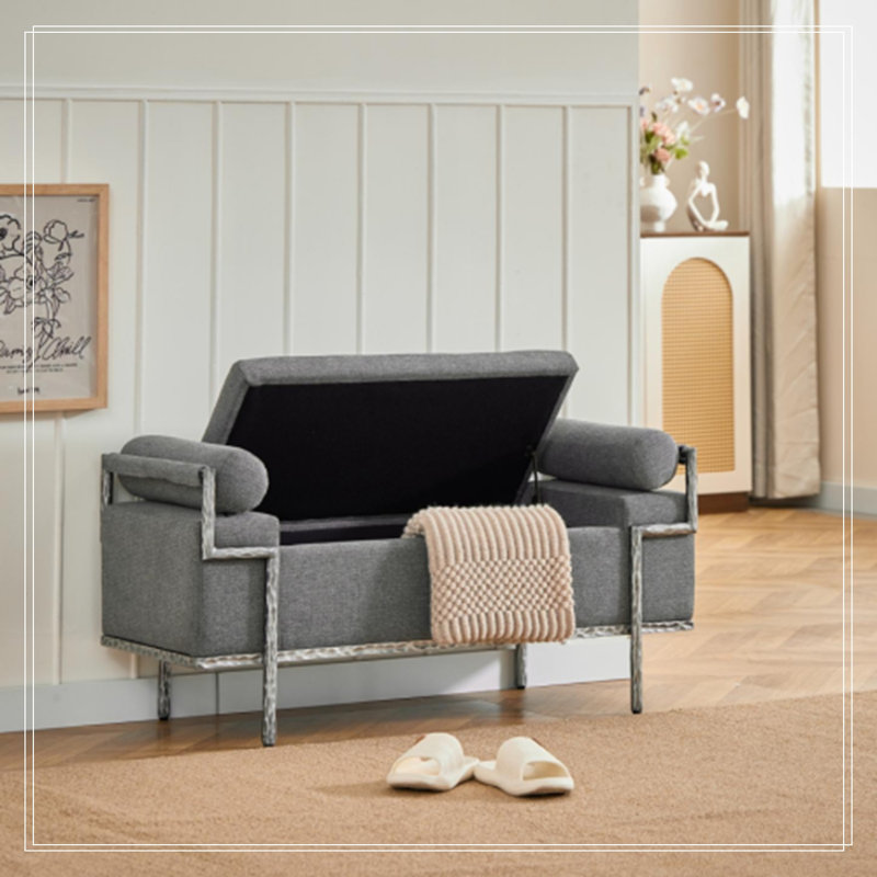 Yannick Polyester Blend Upholstered Bench with Flip Top, Grey