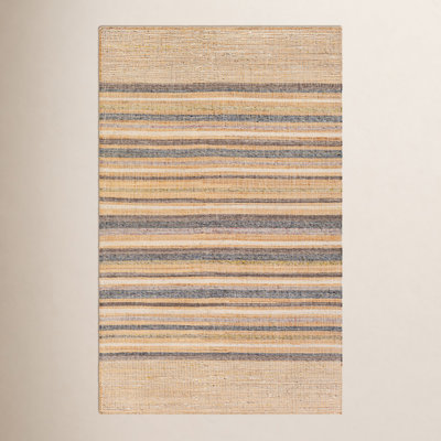 Naper Beige Gray Blue Flatweave Striped Jute Rug