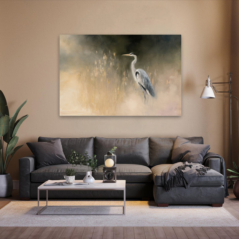Aigrette pacifique, animal contemporain, or noir, brun, H 60 po x l 40 po