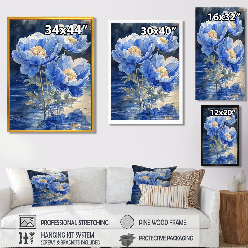 Deschaine - Art mural sur toile à motif floral, H 32 po x l 24 po, Reproduction encadrée d'une seule photo, Doré
