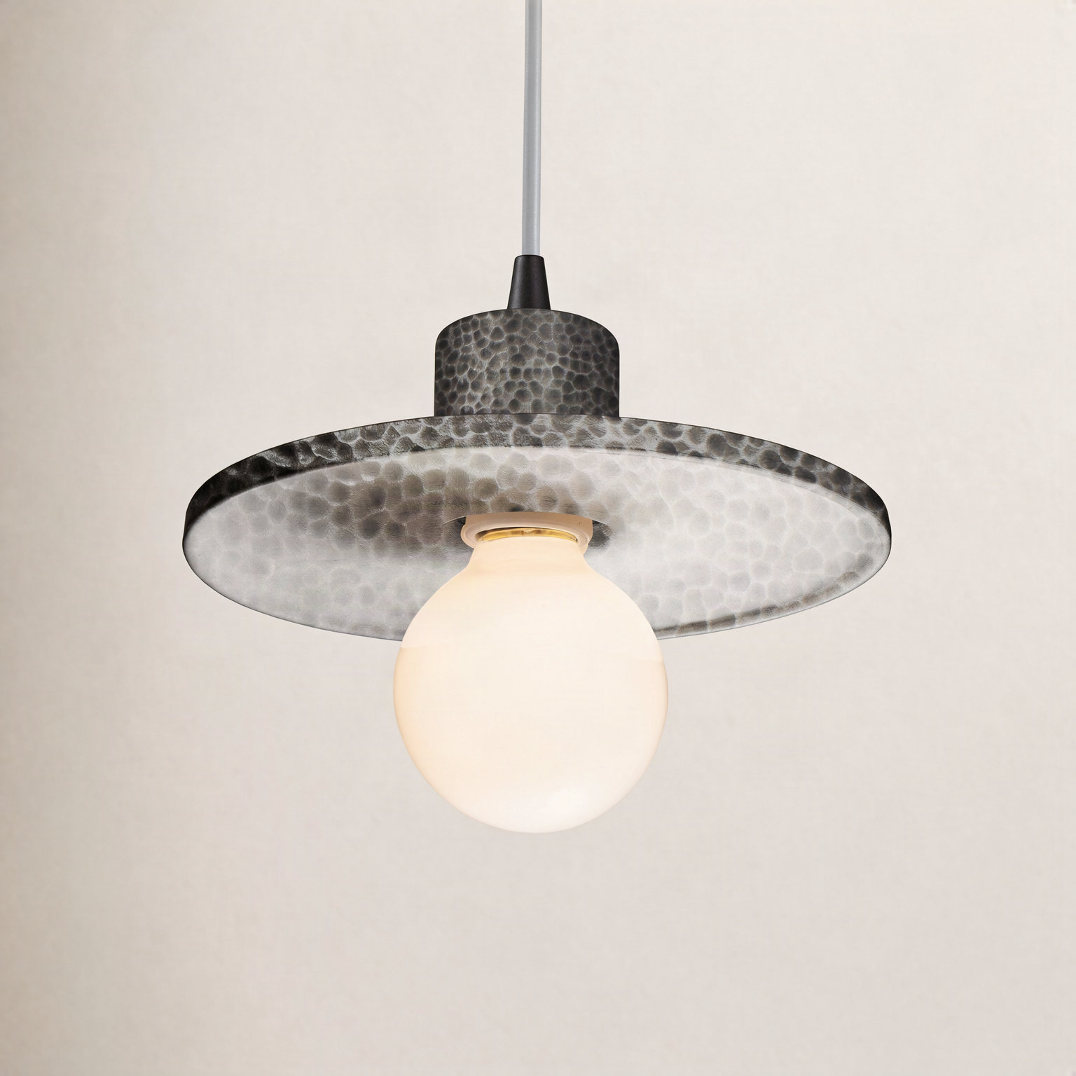 Leni Ceramic Dimmable Pendant, Hammered Pewter, Matte Black