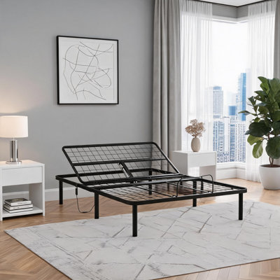 Small Everyday Use Residential Bedroom Twin Head-Up Adjustable Platform Bed Base Solid Steel Matte Black