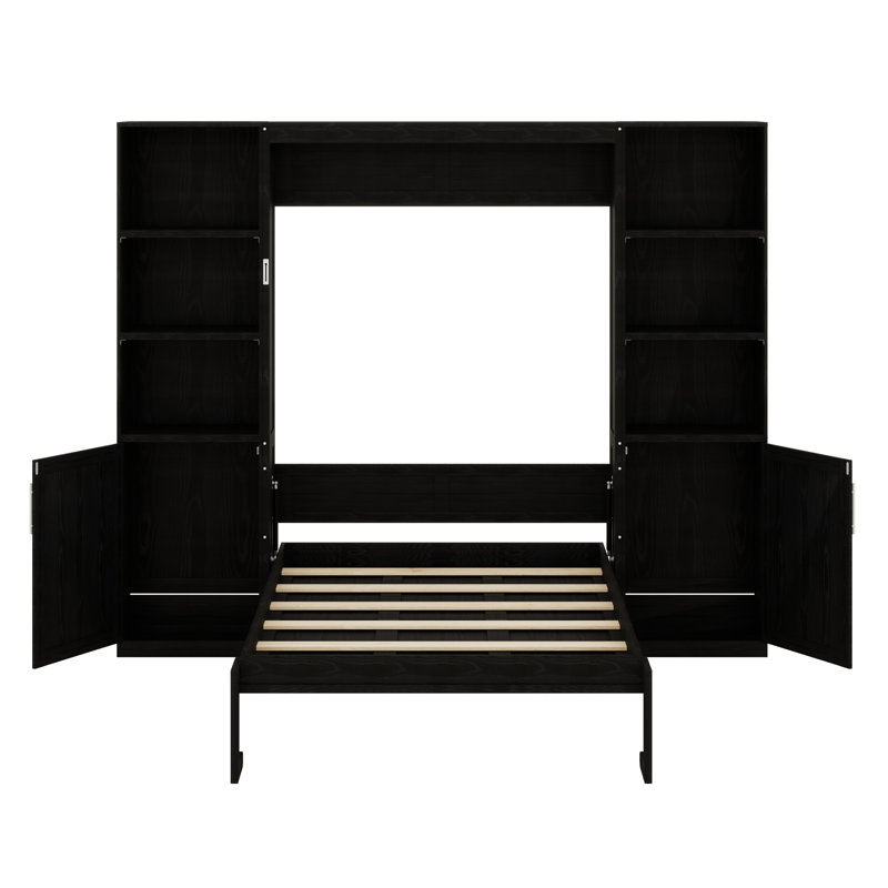 Lit escamotable peu encombrant avec tablettes et armoires