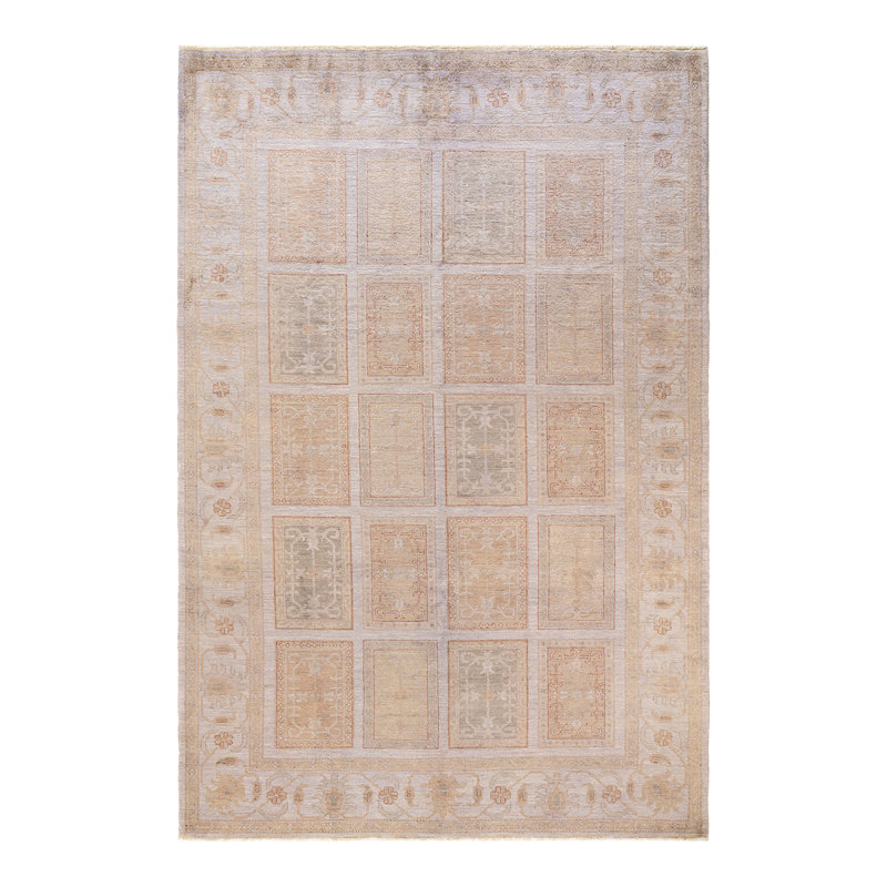 Tapis unique en laine noué à la main orange / beige nouvel âge 6 pi 8 po x 9 pi 10 po Keneta