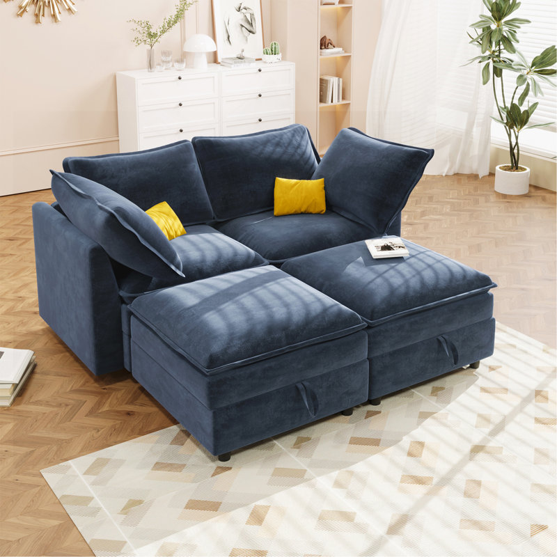 Canapé 4 pièces avec rangement, rangement libre, conception élégante de coussins et coussins, sièges confortables avec structure robuste