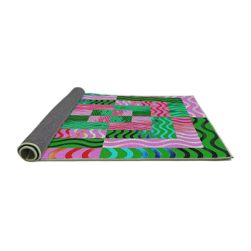 Tapis vert mer/rose à motifs, Rond 4 pi