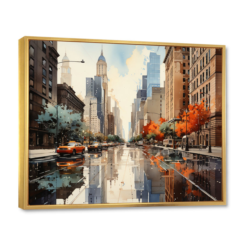 Skyscrapers Urban Heights III, H 34 po x l 44 po x P 1,5 po, Cadre flottant doré