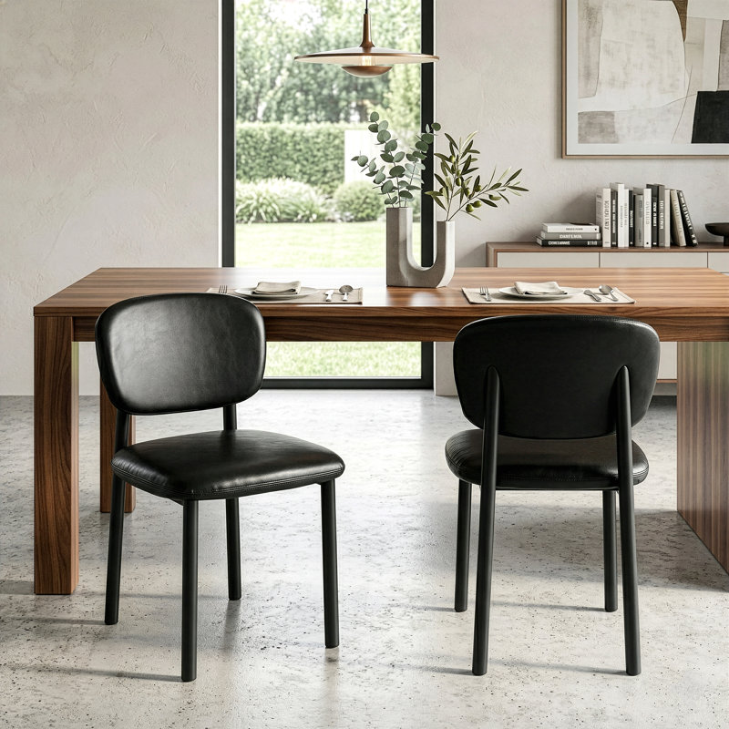 Set of 2 Beren Upholsterd Fabric Dining Chair with Iron Legs, Black