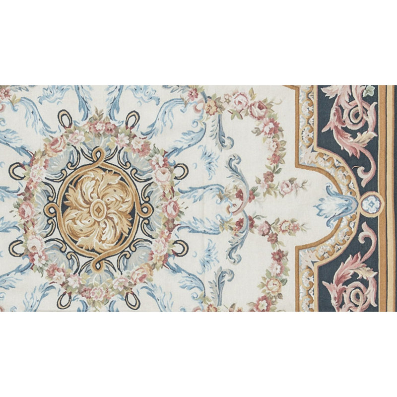 Hand-Knotted High-Quality Ivory and Black Area Rug